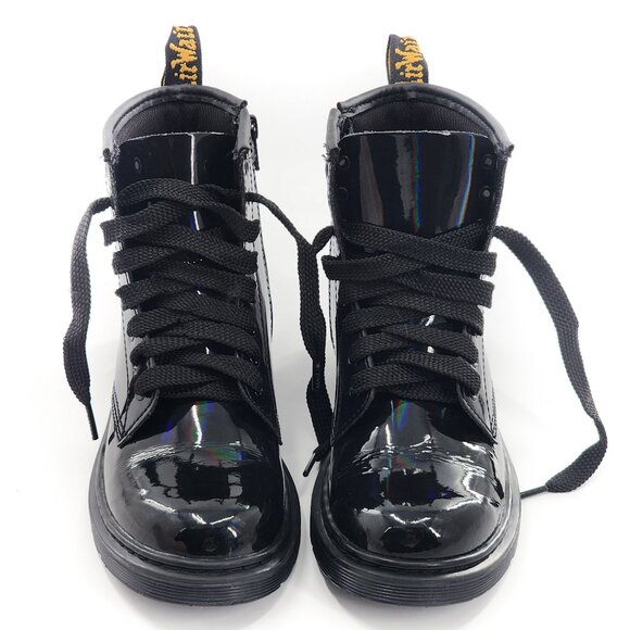 DR. MARTENS Unisex Kids 1460 Rainbow Patent Leather Lace Up Boots Black - Picture 2 of 8
